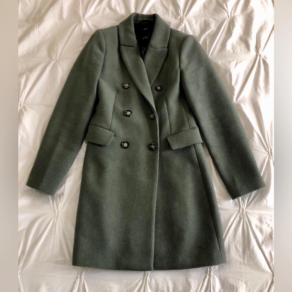 Mango Double Breasted Green Coat Size XS